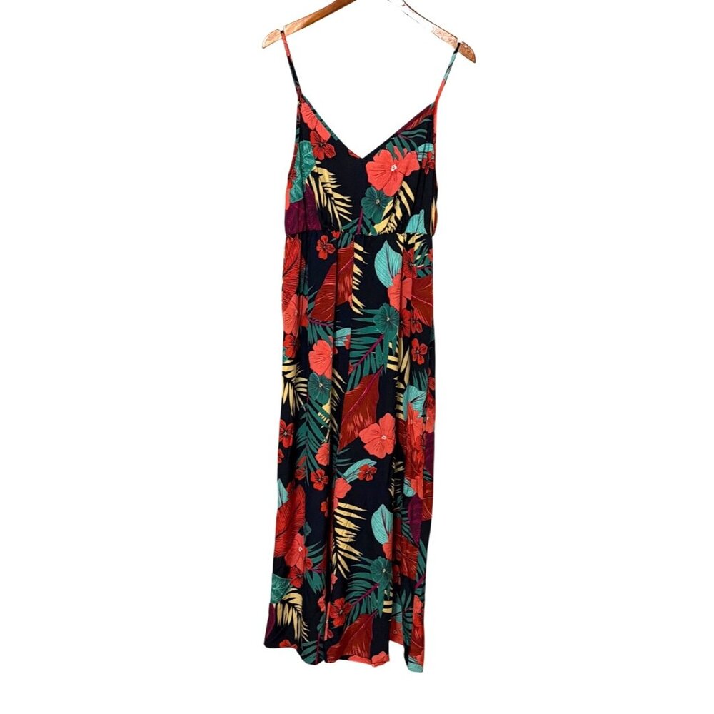 Shein‎ Curve Floral Jumpsuit With Tropical Print & Adjustable Straps Wide Leg
